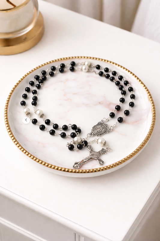 Classic Black Bead Rosary with Crucifix