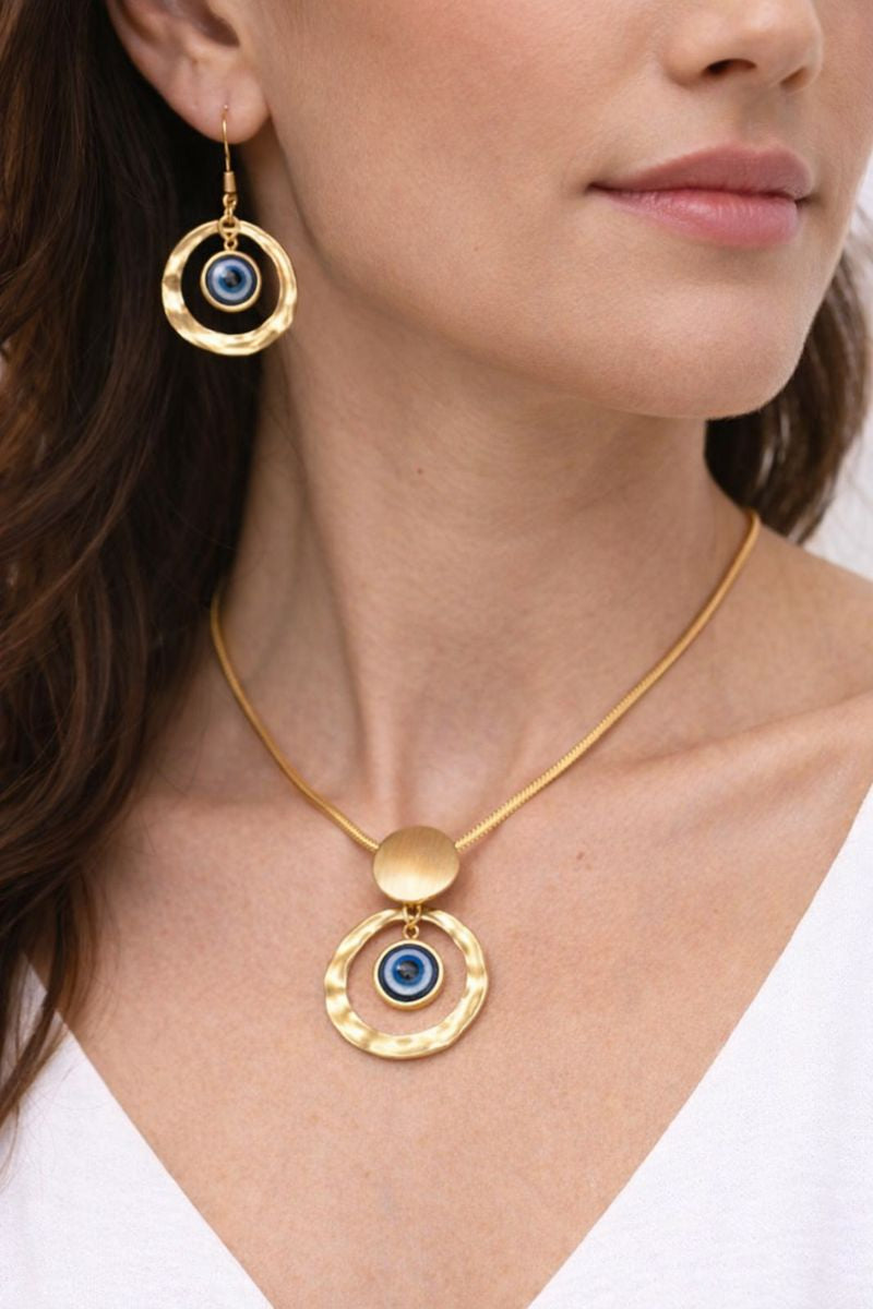 Gold Plated Evil Eye Jewellery Set – Necklace & Earrings ( Code 23-178)