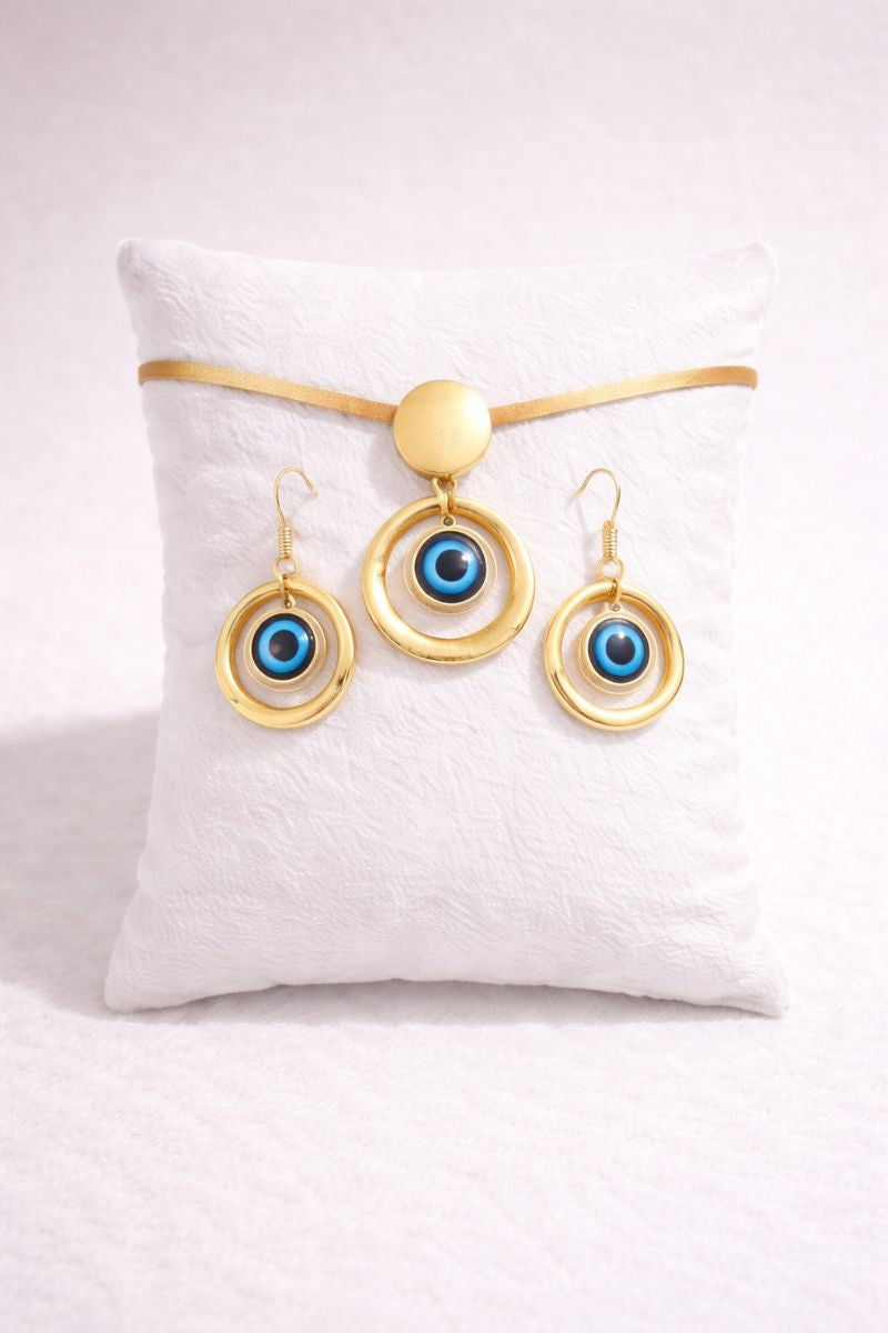 Gold Plated Evil Eye Jewellery Set – Necklace & Earrings ( Code 23-178)