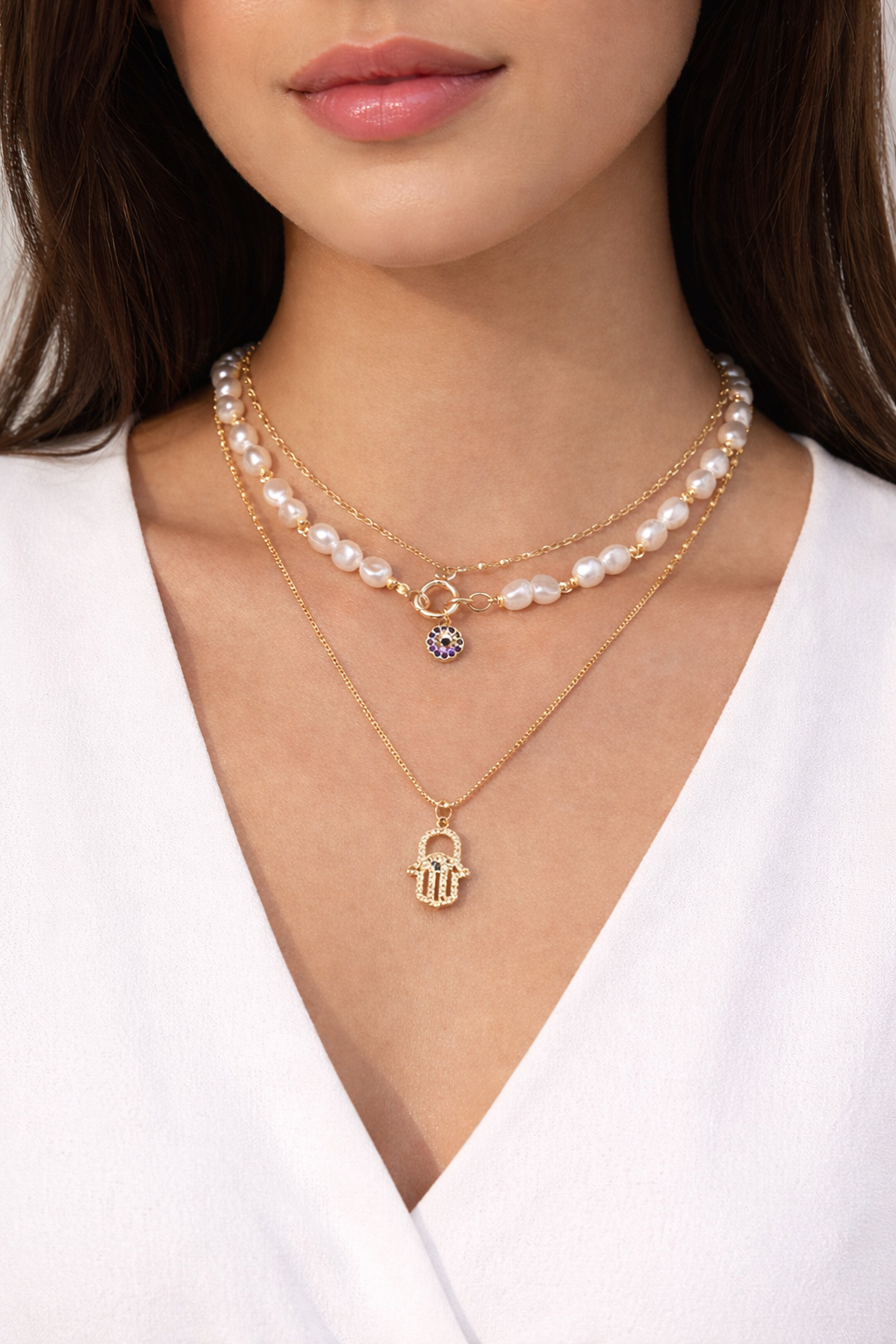 Elegant Layered Pearl Necklace Set
