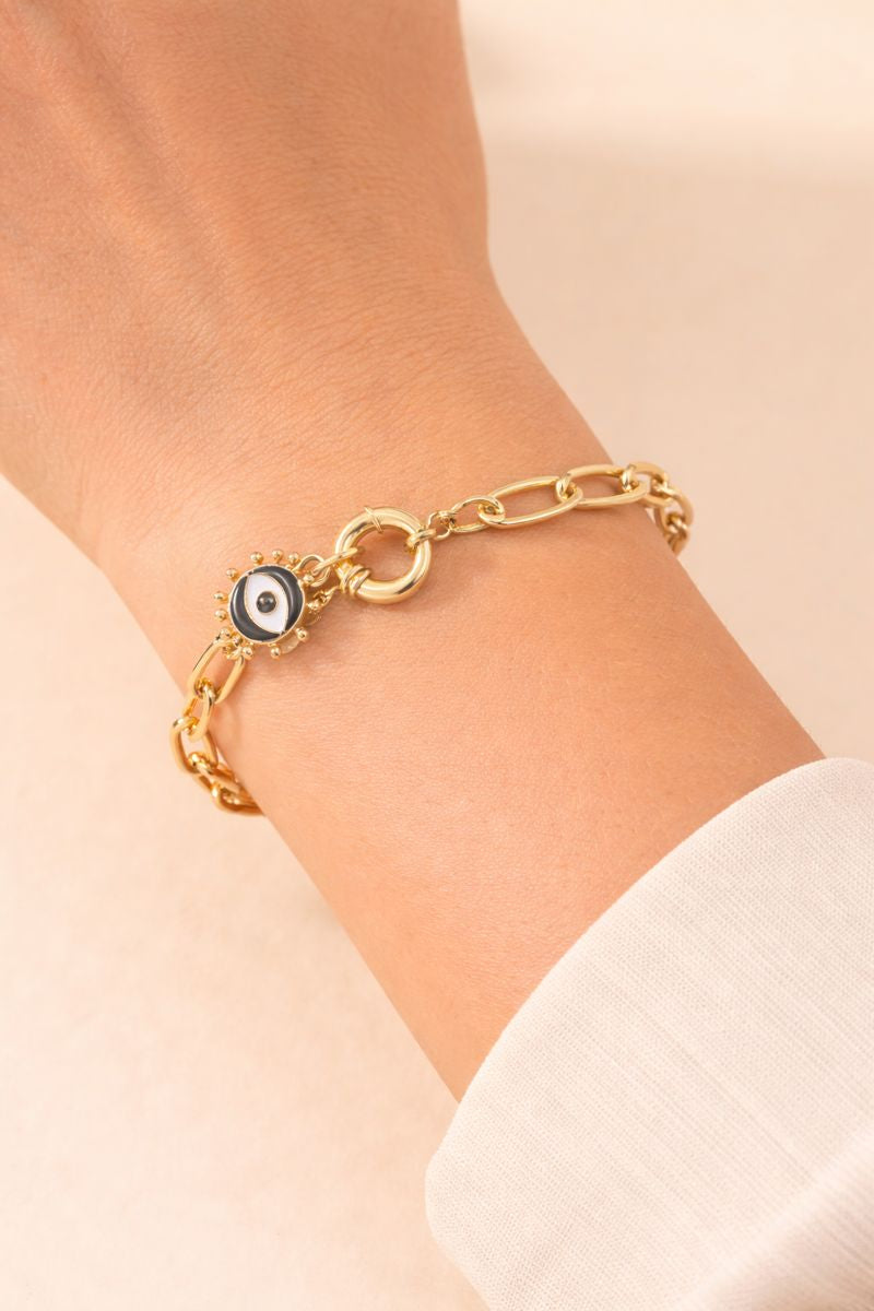 Gold Plated  Evil Eye Chain Bracelet( code 14-112)
