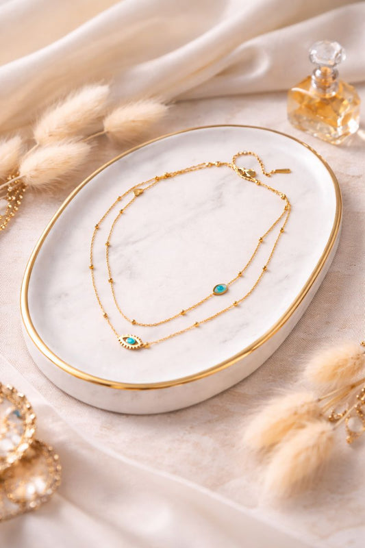Double Layer Evil Eye Gold  Plated Necklace