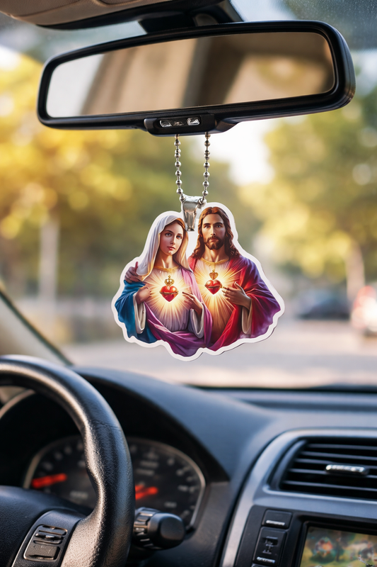 2D Flat Acrylic Jesus & Mary Hanging Decoration – Sacred Hearts Faith Design