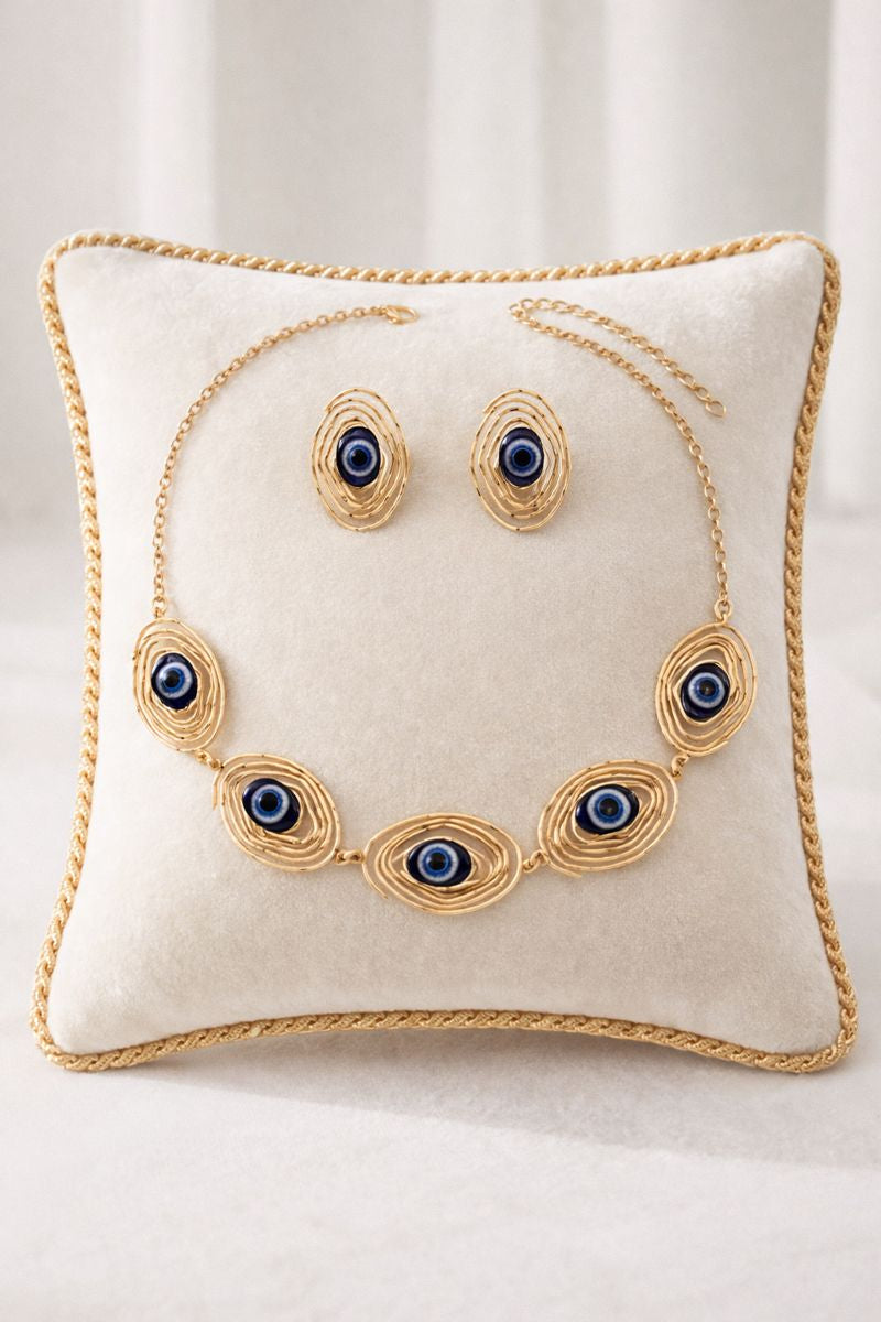 Gold Plated  Evil Eye Necklace & Earrings Set ( Code 23-180)