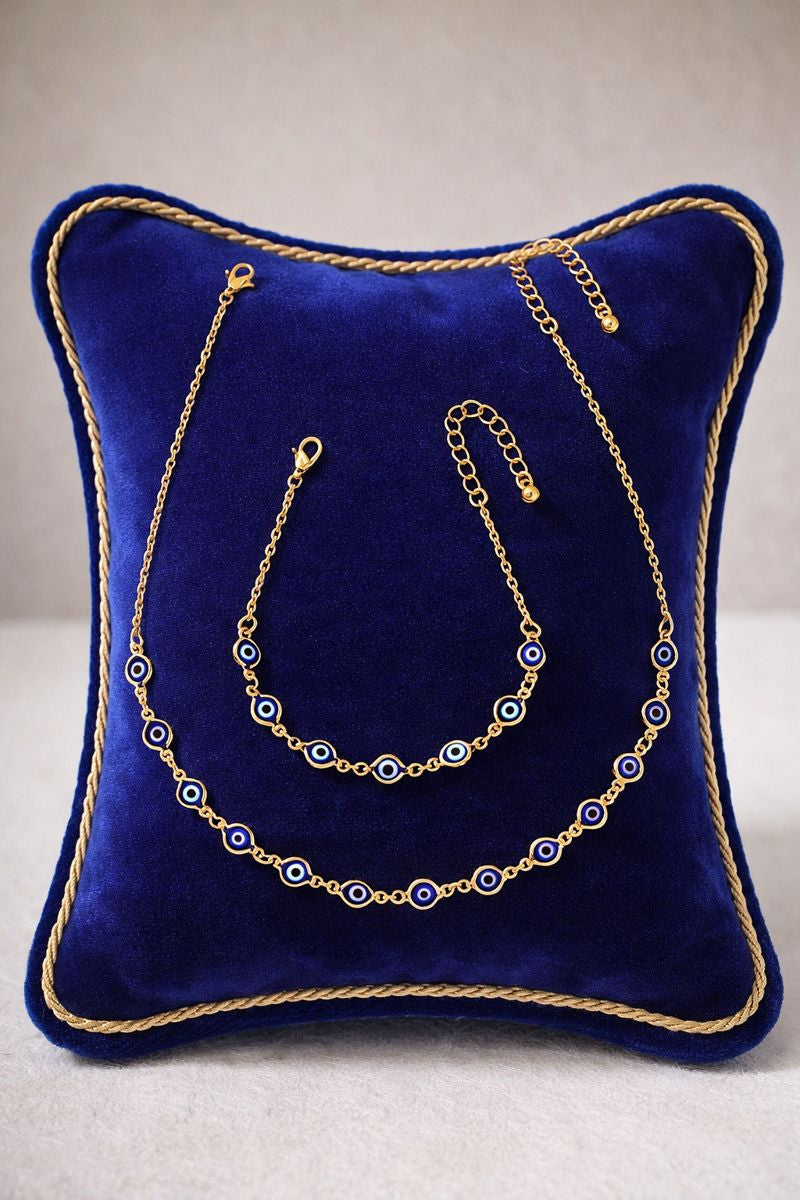 Gold Plated Evil Eye Necklace & Bracelet Set ( Code 23-181)