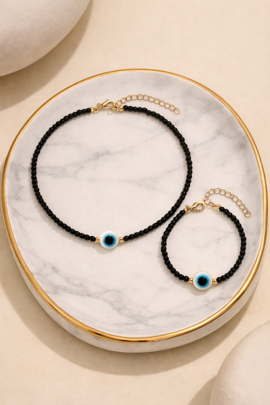 Evil Eye Beaded Necklace & Bracelet Set