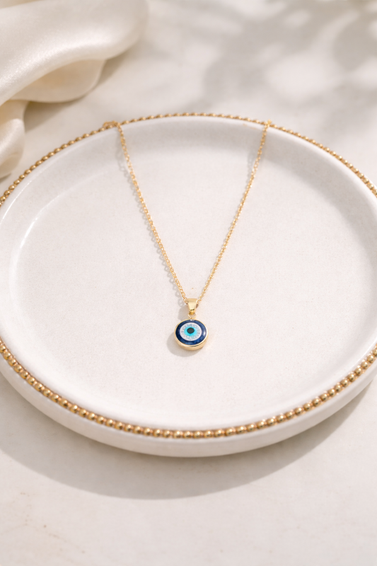 Gold Evil Eye Necklace – Sky Blue