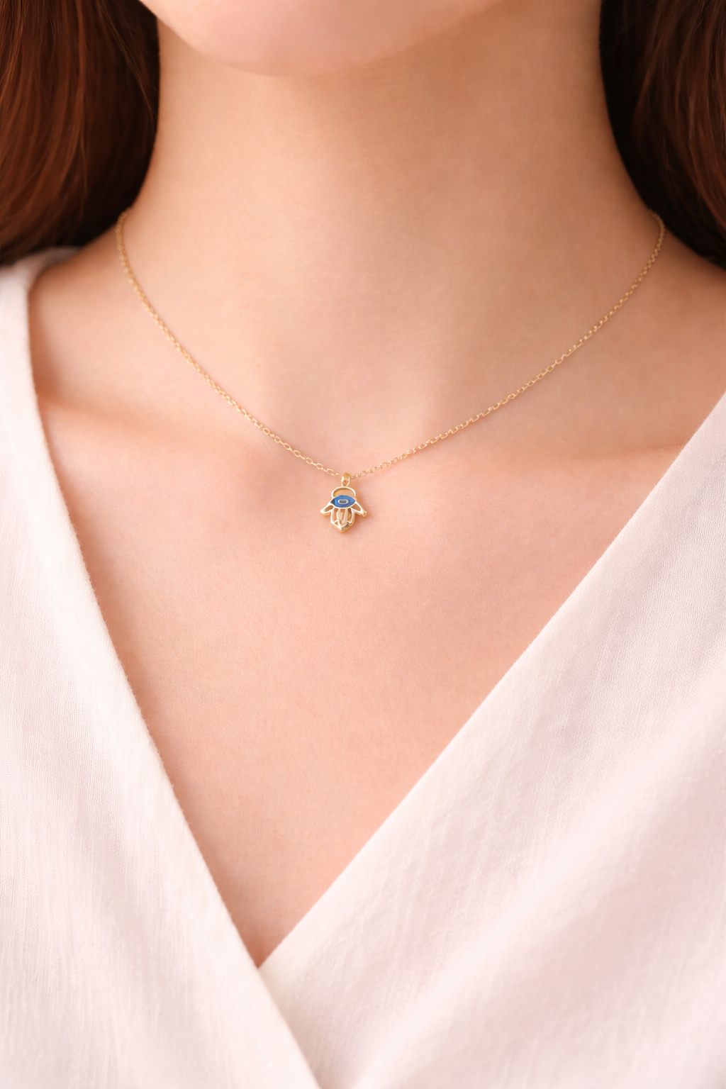 Gold Evil Eye Necklace – Sky Blue