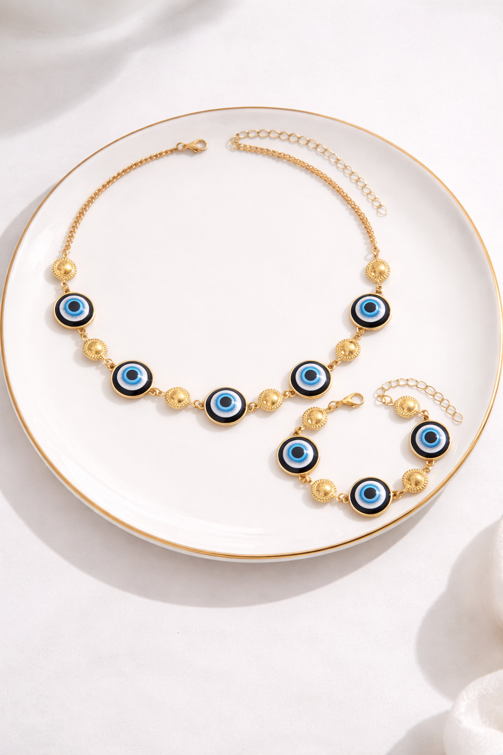 Evil Eye Necklace & Bracelet Set – Gold Tone (Code 17-134)