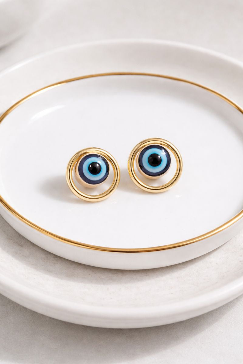 Evil Eye Gold Plated Stud Earrings – Blue Nazar