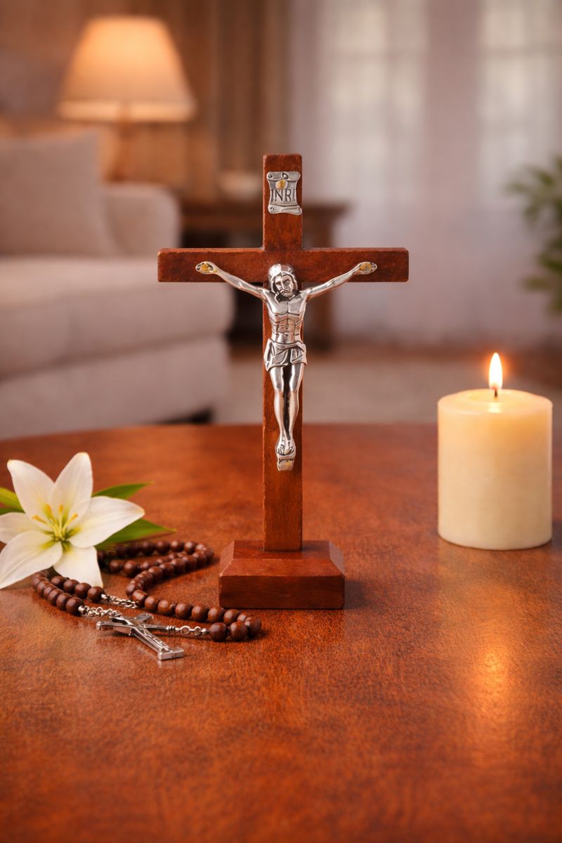 Wooden Crucifix with Silver Corpus    10.7cm x5.9cm
