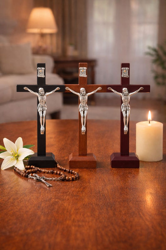 Wooden Crucifix with Silver Corpus    10.7cm x5.9cm