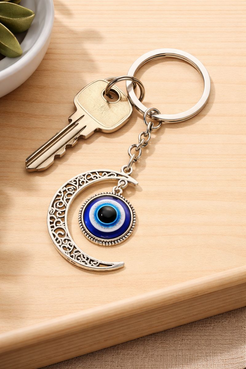 Evil Eye Crescent Moon Keychain