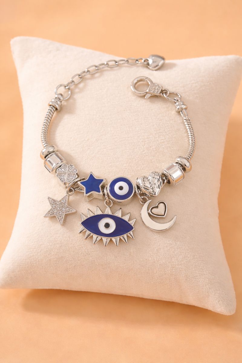 Evil Eye Charm Bracelet – Silver & Blue Enamel ( code 15-113)