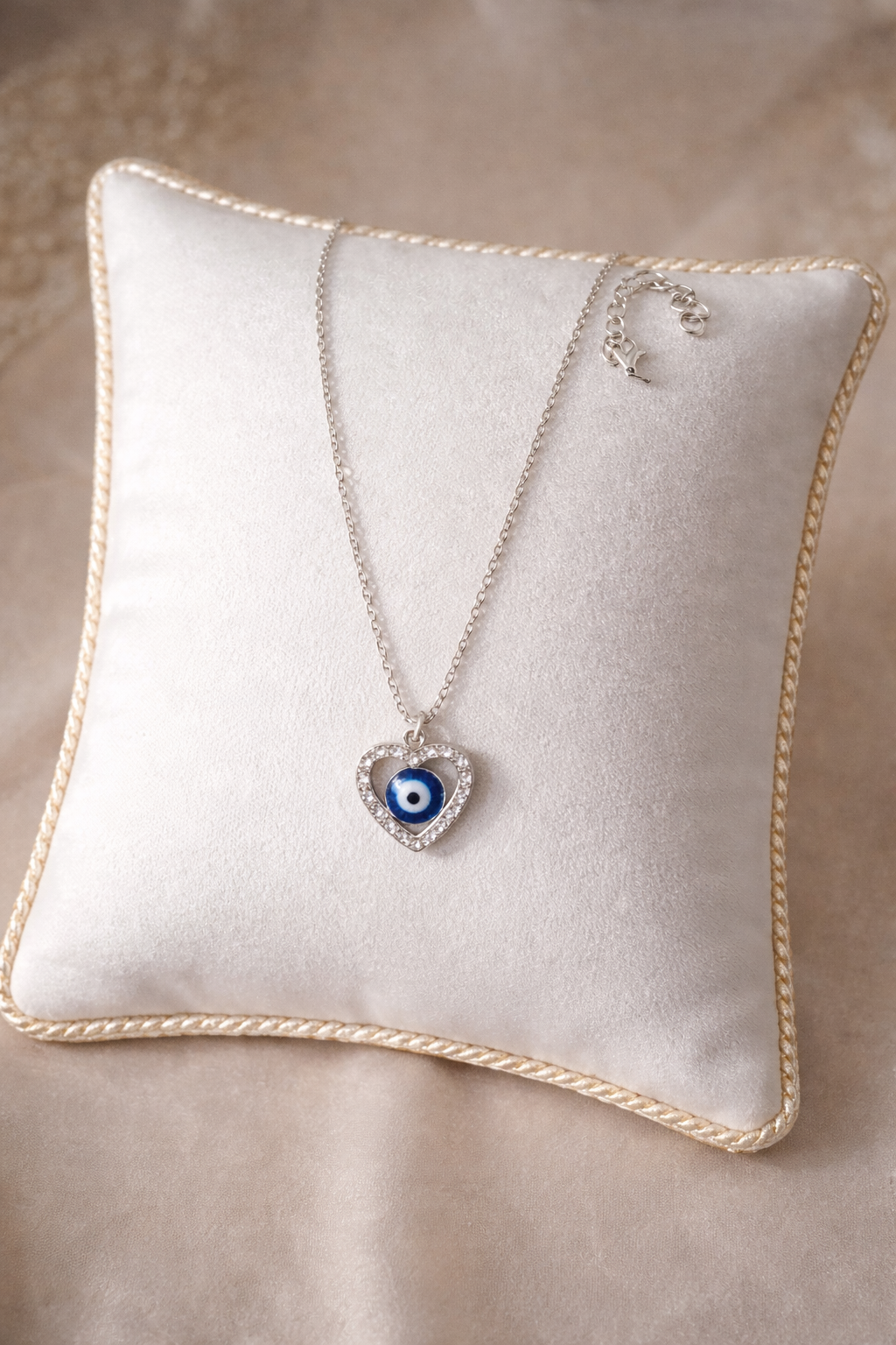 Silver Heart Evil Eye Necklace