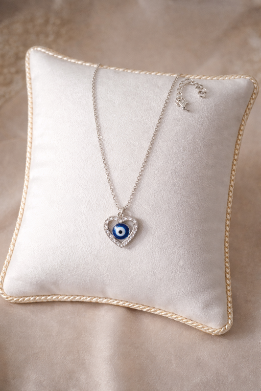 Silver Heart Evil Eye Necklace