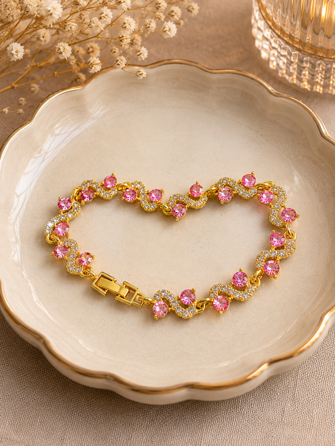 Rose Gold Pink Crystal Link Bracelet ( code 21-165)