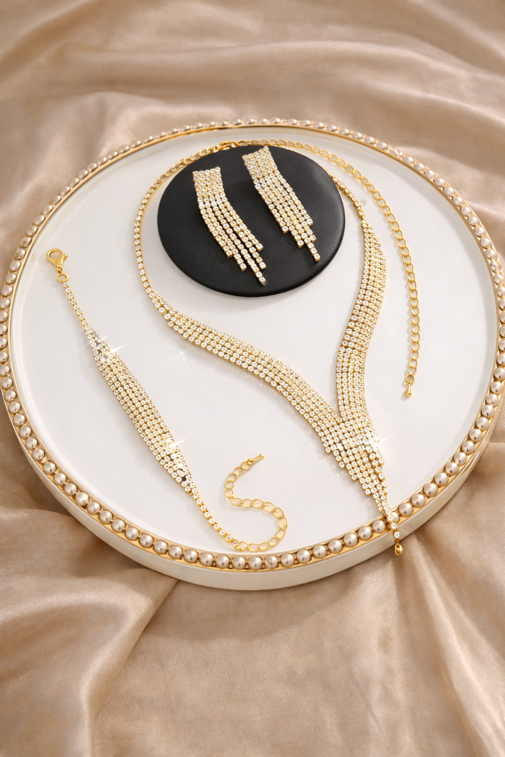 Popular European & American Full Rhinestone Tassel Bridal Jewelry Set (3-Piece) (code 139)