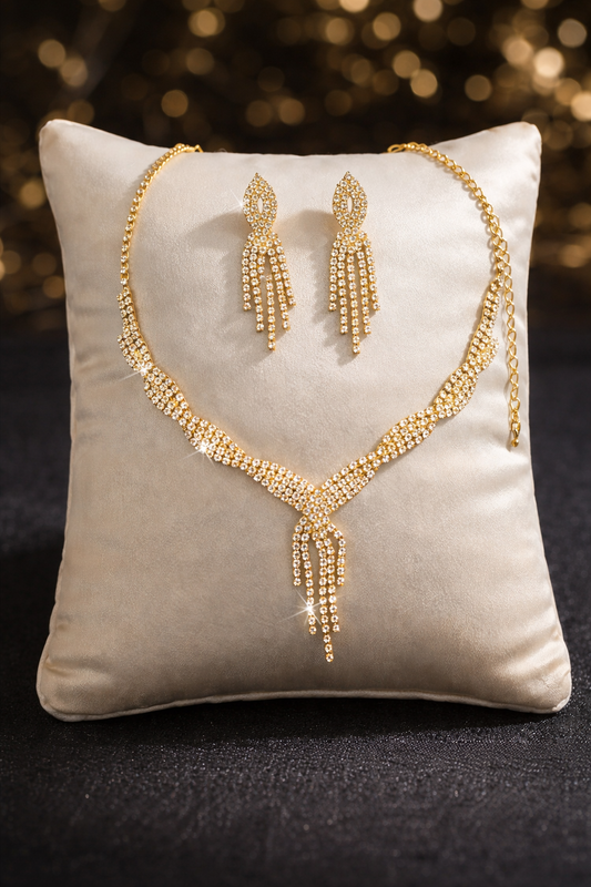 Women’s Twisted Necklace & Tassel Earrings Set Gold Plated