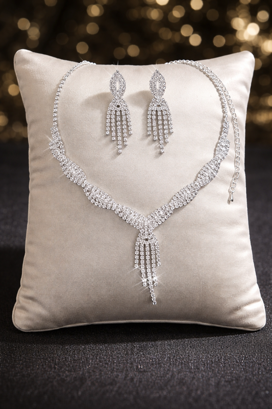 Women’s Twisted Necklace & Tassel Earrings Set Silver Plated
