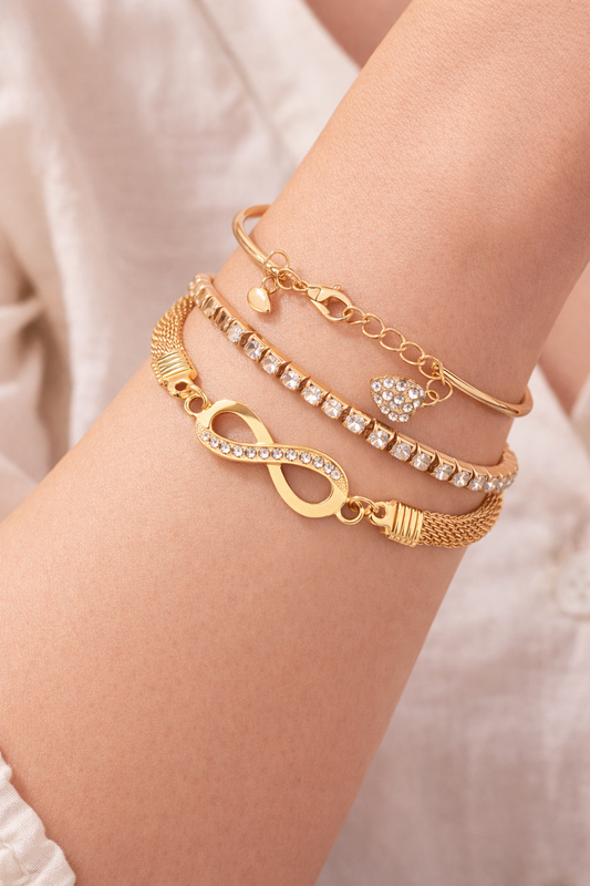 18K Gold Plated Women’s 3-Piece Bracelet Set