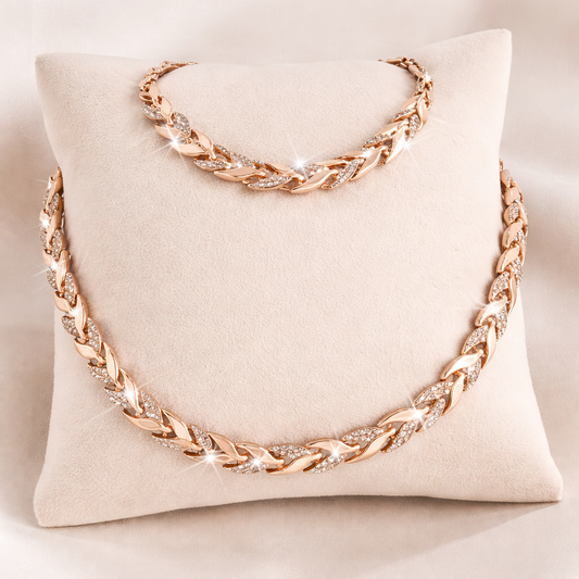 Rose Gold   Link Necklace & Bracelet Set (132)