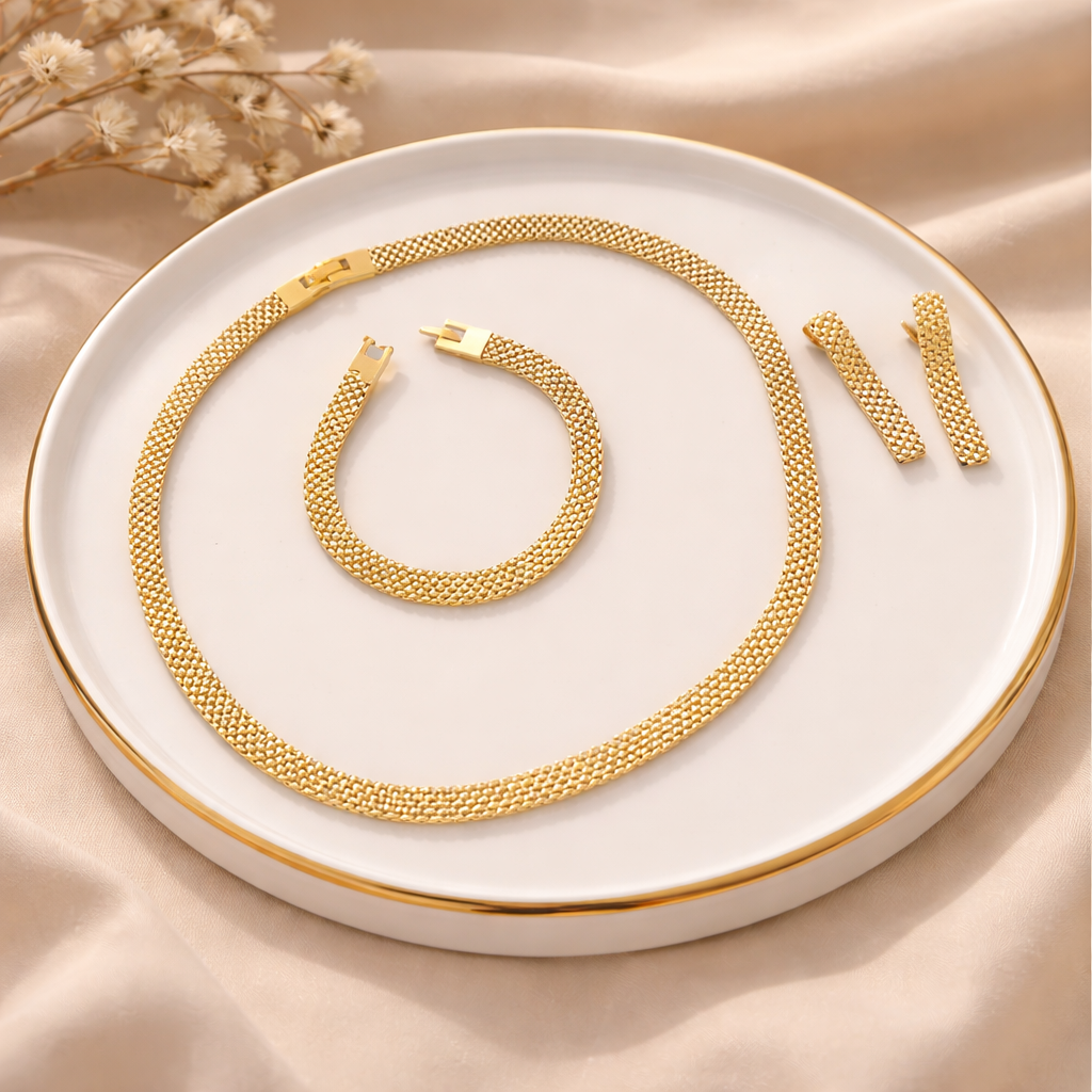 Classic Fashion 3-Piece Women’s Jewelry Set – Necklace, Bracelet & Long Earrings