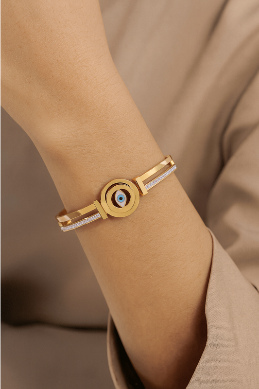 Stainless Steel Gold Plated Evil Eye Charm Bracelet  ( Code 23-184)