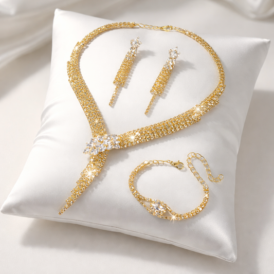 Luxury Gold Plated Jewellery Set – Necklace, Earrings & Bracelet