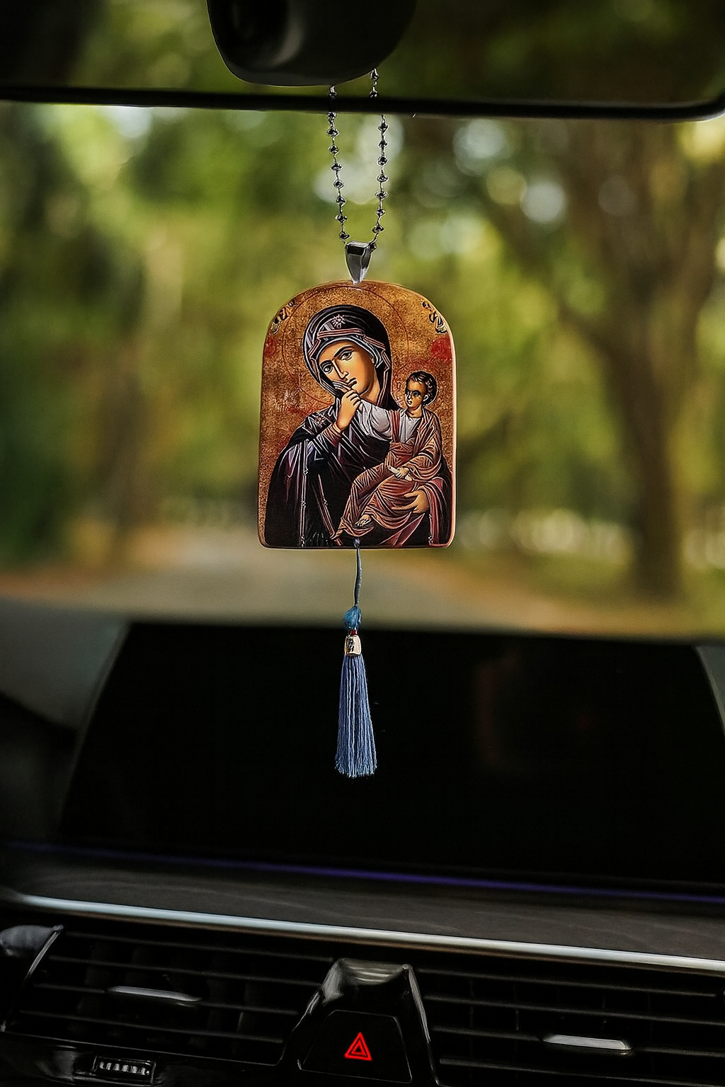 Orthodox Car Hanging Icons – Virgin Mary & Child + Jesus Christ Pantocrator