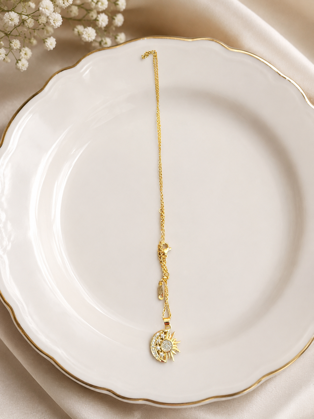 Celestial Sun & Moon Pendant Necklace ( Code 22-169)