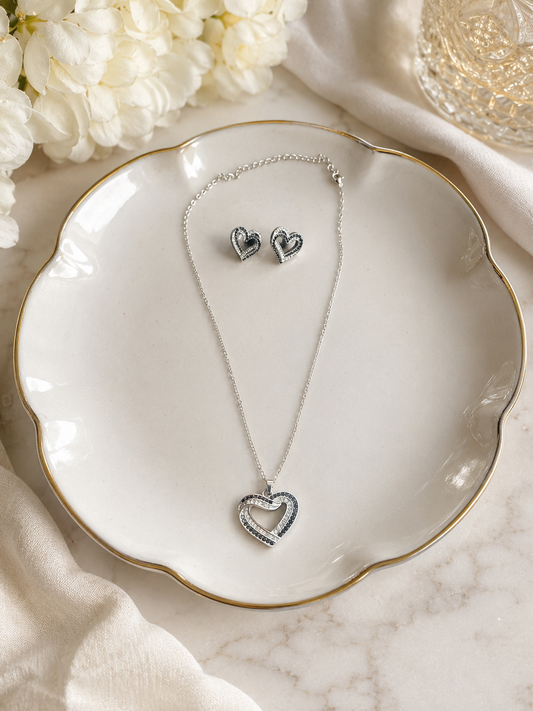 Sparkling Heart Necklace & Earring Set ( Code 23-182)