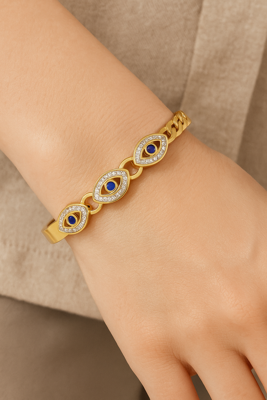 18K Gold-Plated Stainless Steel Evil Eye Bangle