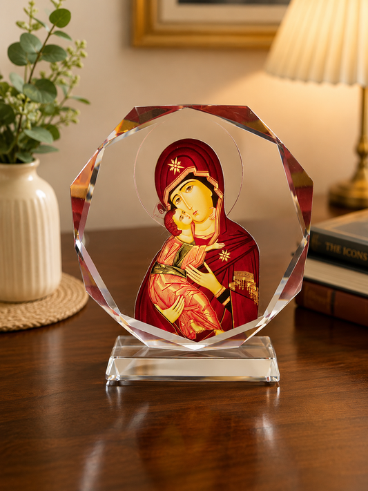 Elegant Crystal Icon of the Virgin Mary and Child