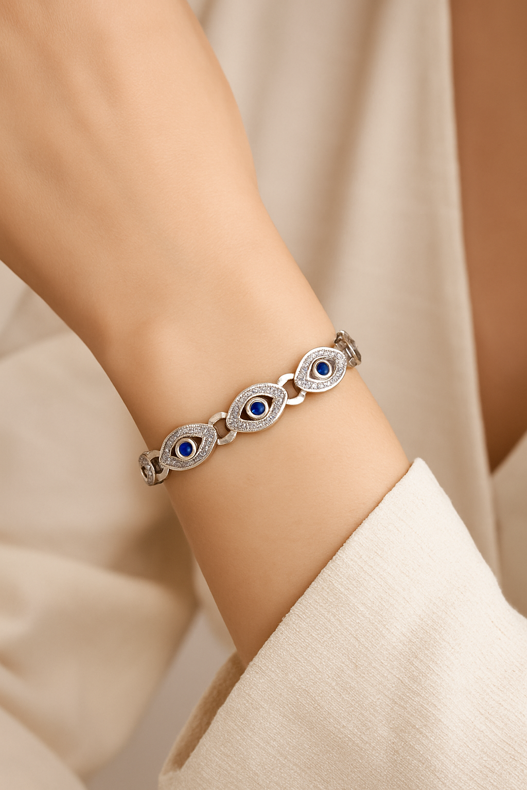 18K Gold-Plated Stainless Steel Evil Eye Bangle