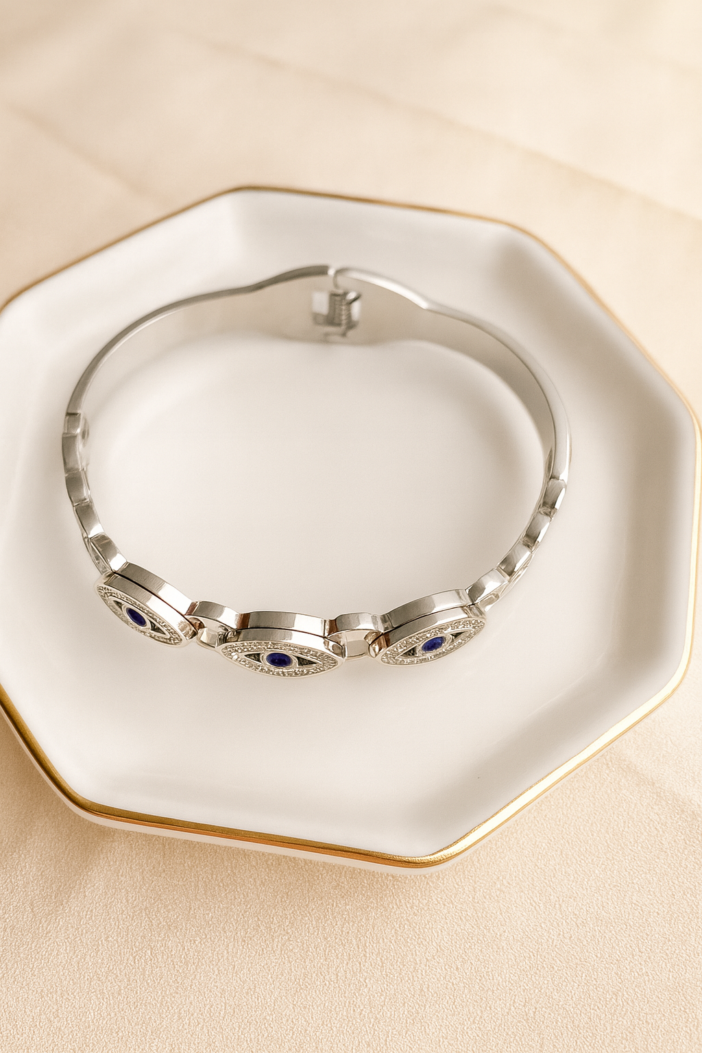 18K Gold-Plated Stainless Steel Evil Eye Bangle