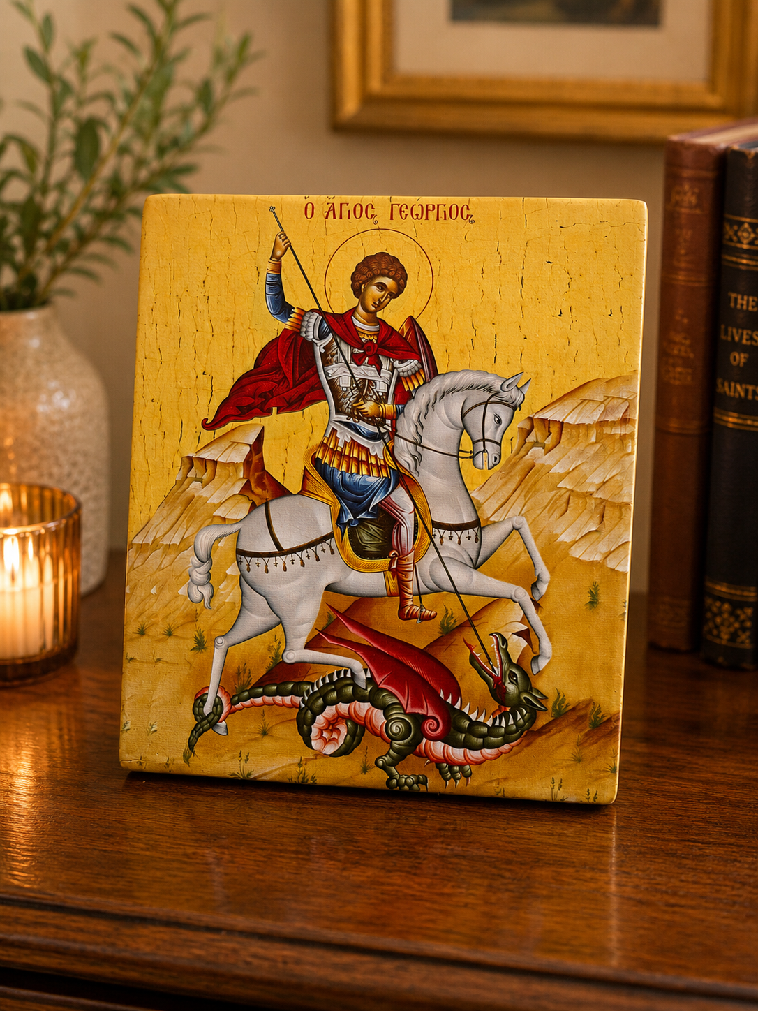 Saint George Orthodox Icon – Wooden Religious Plaque 12x14