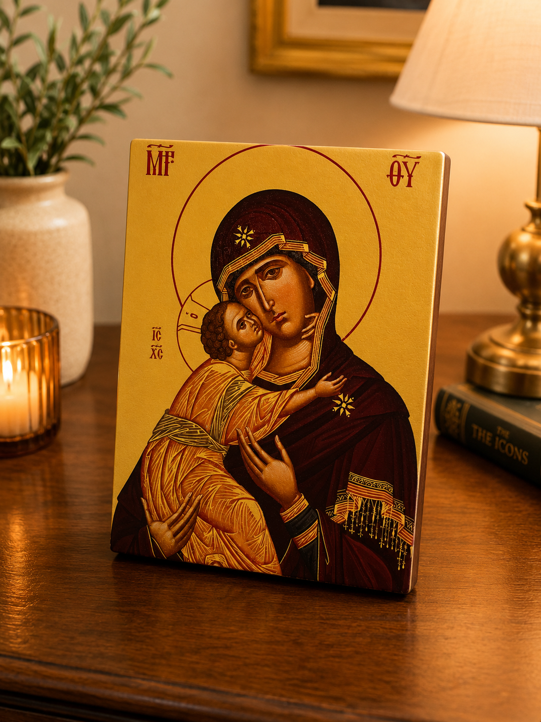 Virgin Mary & Child Orthodox Icon – Wooden Religious Plaque 15x20