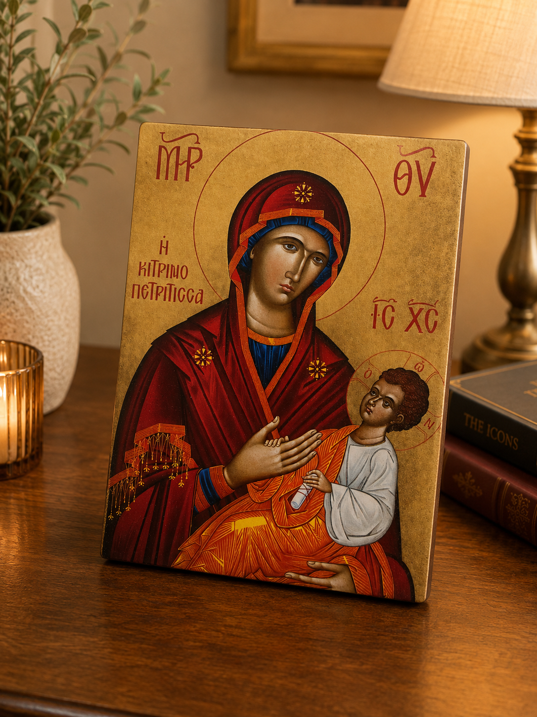 Virgin Mary & Christ Child Icon (Kykkotissa Style) – Wooden Orthodox Plaque 15x20