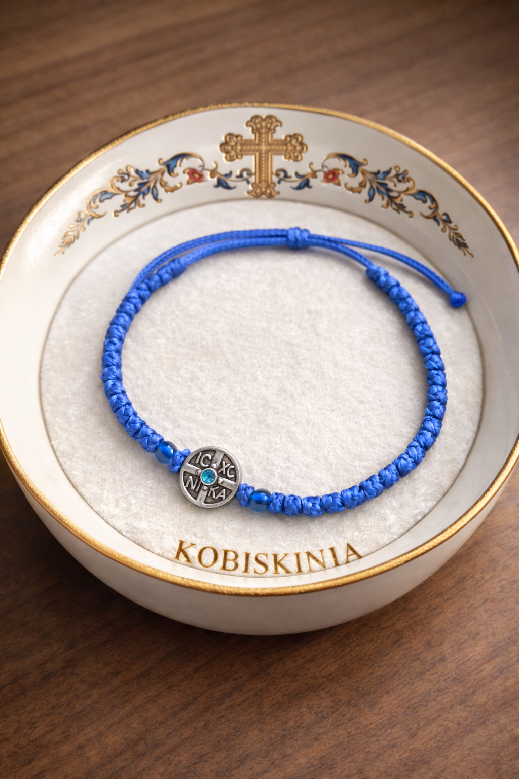 Blue IC XC NIKA Orthodox Prayer Bracelet with Silver Cross Medal (Code 2-9)
