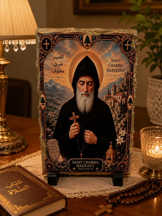 Saint Charbel Makhlouf Decorative Stone Plaque