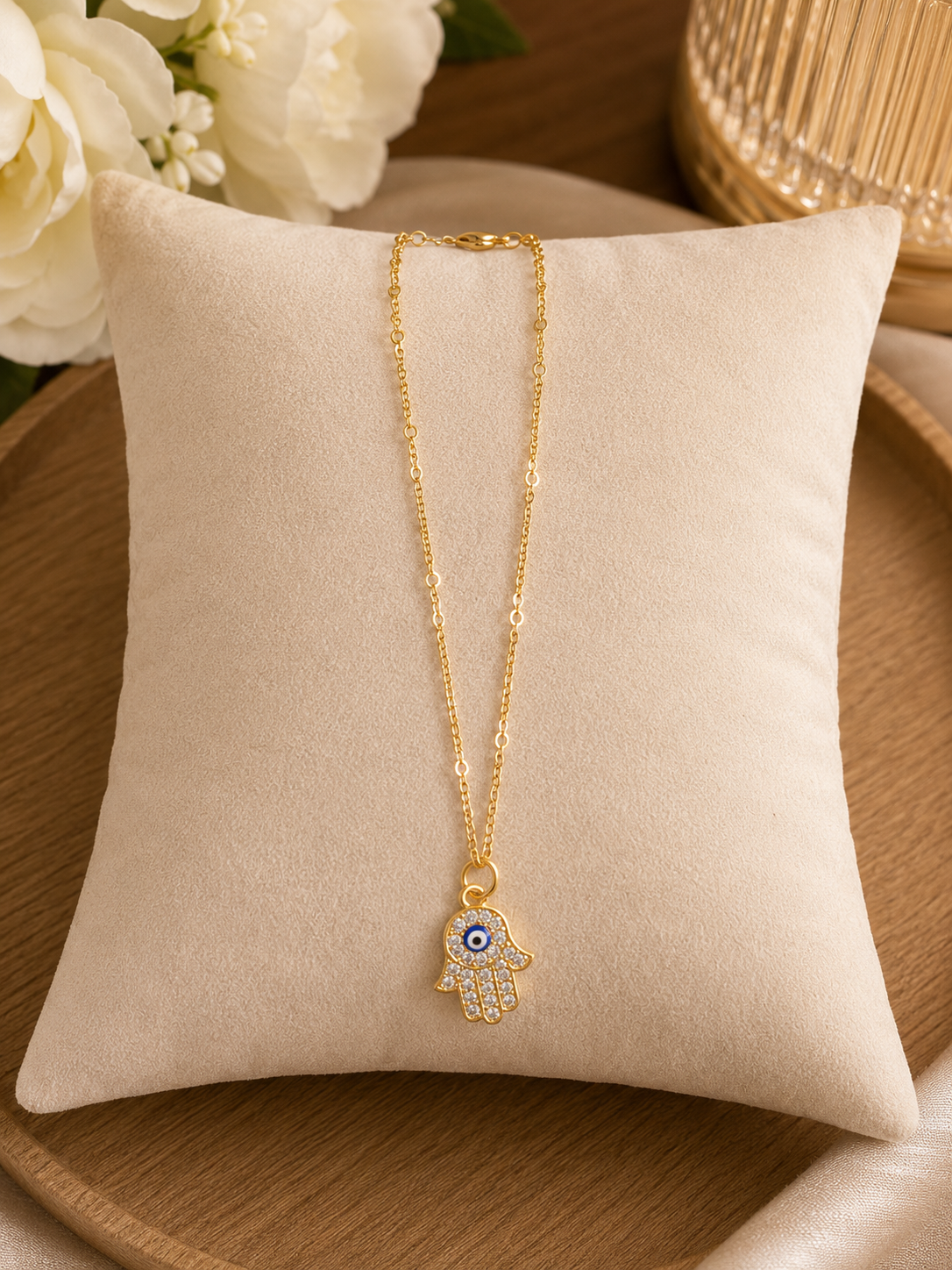 Hamsa Hand Evil Eye Necklace – Gold Plated  Finish (Code 24-191)