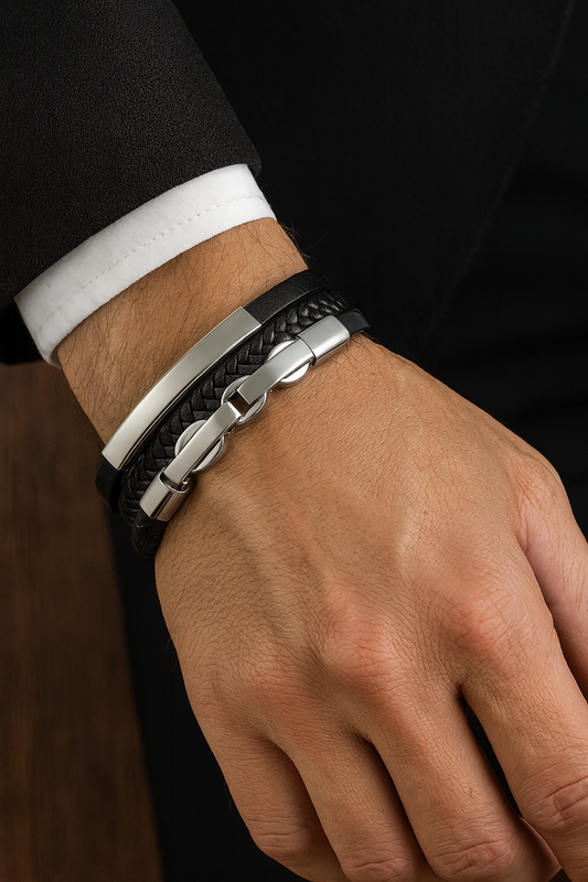 VAVICORE Vintage Style Men’s Multi-Layer Braided Faux Leather Cuff Bracelet