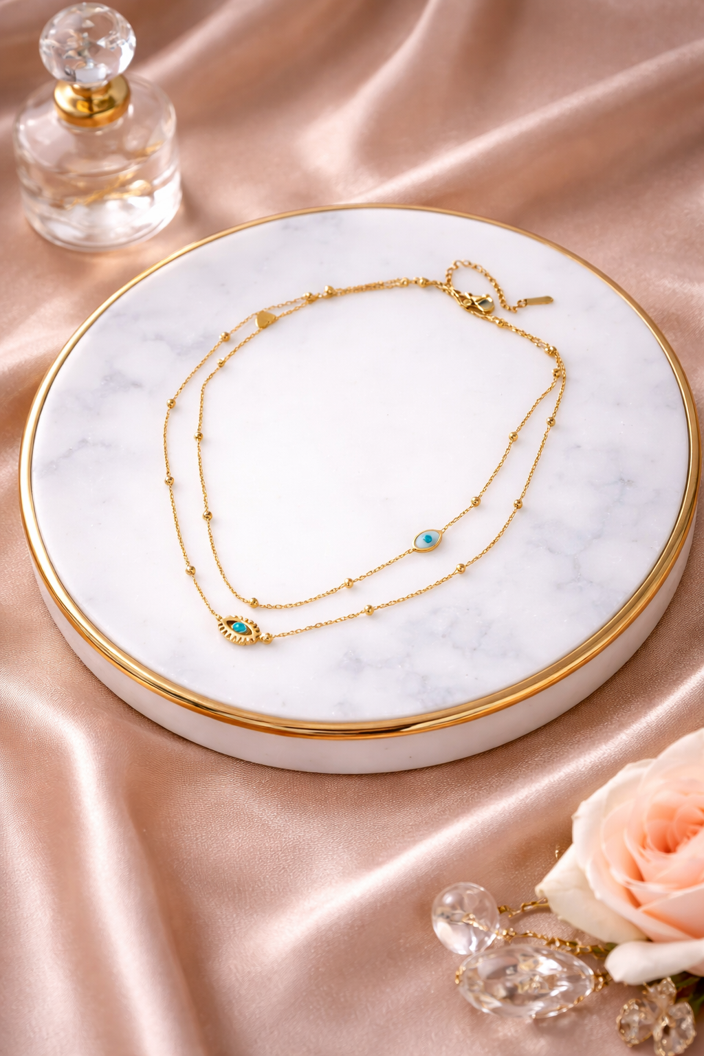 Double Layer Evil Eye Gold  Plated Necklace (code 10-75)