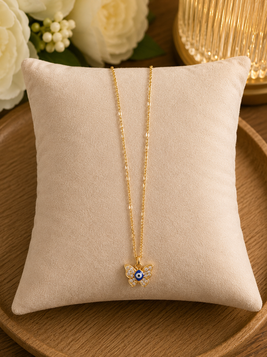 Butterfly Evil Eye Necklace– Gold Plated Finish (code 24-191)