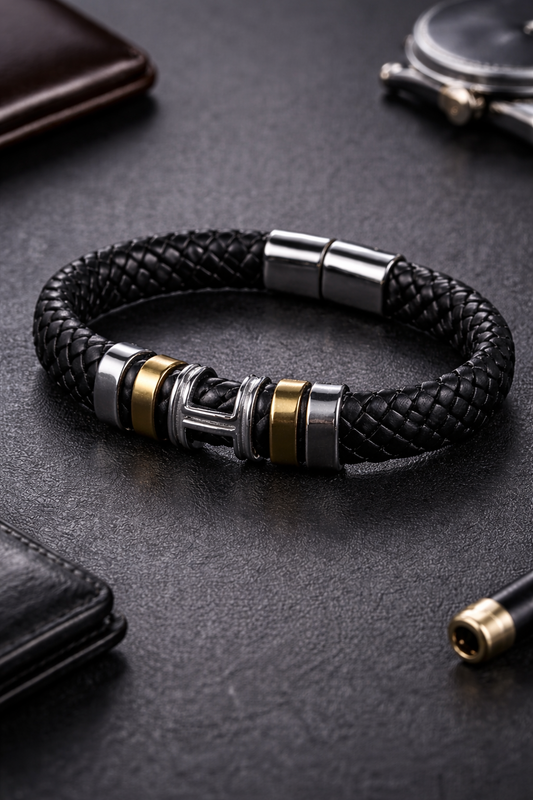 Men's Classic Braided Faux Leather Bracelet with Magnetic Clasp