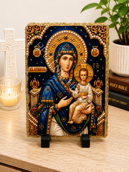 Virgin Mary and Christ Child Orthodox Icon Slate Plaque ( O15)