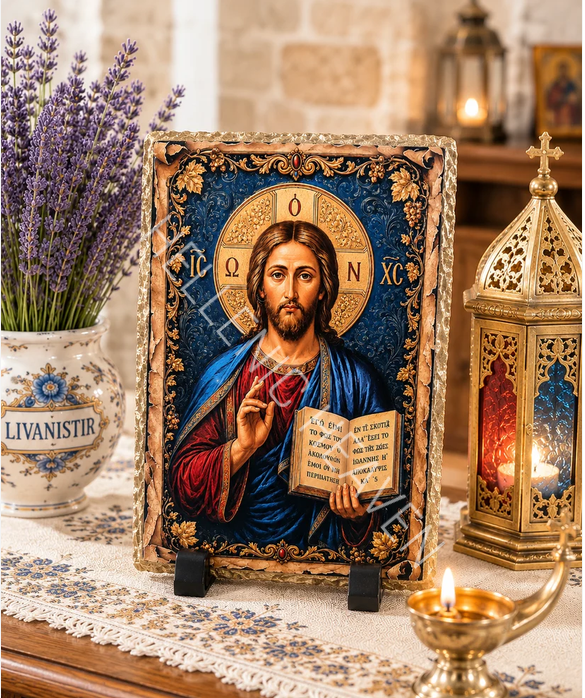 Christ Pantocrator Icon on Natural Slate Plaque CODE (O29)