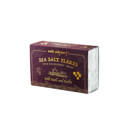 Salt Odyssey  Sea Salt Flakes with Basil & Garlic 75g