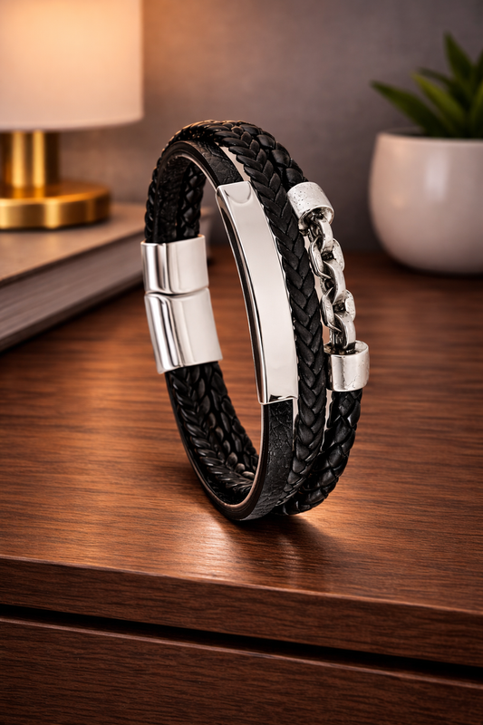 Black Braided Leather Bracelet